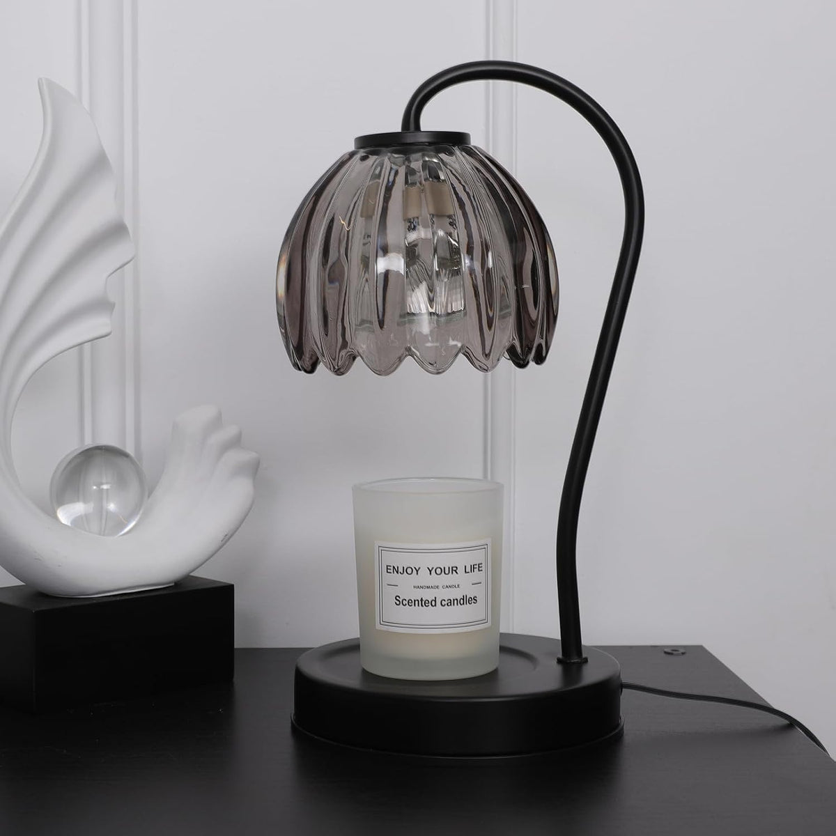 Electric Candle Warmer Lamp with Timer & Dimmer, Gray Tulip Lampshade