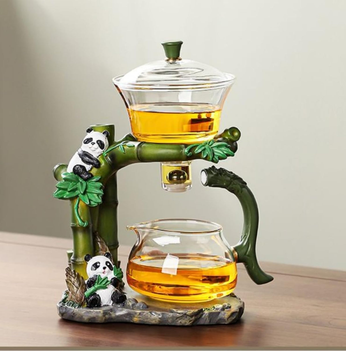Glass Teapot with Infuser Chinese Gongfu Tea Set,6 cups,Magnetic Semi Automatic Design for Loose Leaf Tea
