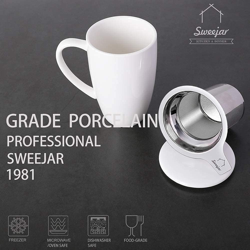 Sweejar Porcelain Tea Infuser Mug with Lid, 16 oz Teacup with Strainers for Loose Leaf Tea, Microwave and Dishwasher Safe Coffee Mug(Purple)