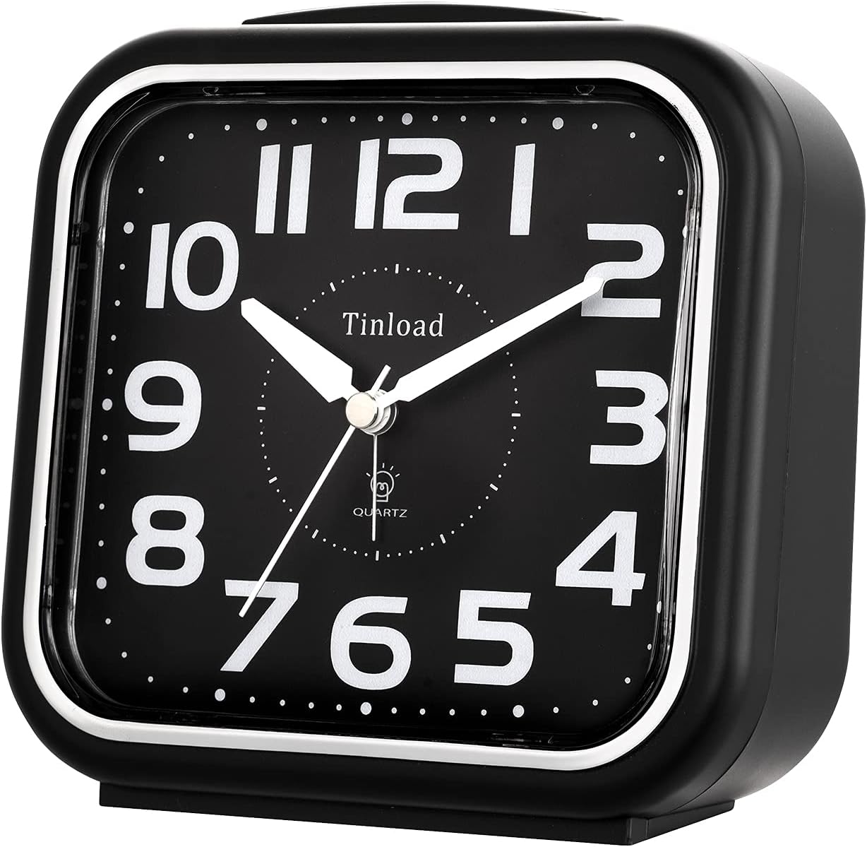 Tinload 5.5" Large Analog Alarm Clock Silent Non Ticking, Gentle Wake, Beep Sounds, Increasing Volume, Battery Operated Snooze and Manual Light, Easy Set, Black (Best for Elder)