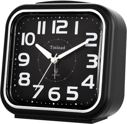 Tinload 5.5" Large Analog Alarm Clock Silent Non Ticking, Gentle Wake, Beep Sounds, Increasing Volume, Battery Operated Snooze and Manual Light, Easy Set, Black (Best for Elder)