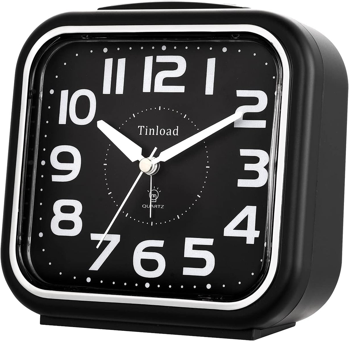 Tinload 5.5" Large Analog Alarm Clock Silent Non Ticking, Gentle Wake, Beep Sounds, Increasing Volume, Battery Operated Snooze and Manual Light, Easy Set, Black (Best for Elder)