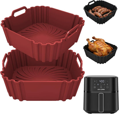Silicone Air Fryer Liners 2 Pack, Reusable Silicone Air fryer basket liners for Ninja AF141 181, 8.5 Inch Air Fryer Liners for COSORI 5-6.5 QT,Large Air Fryer Accessories