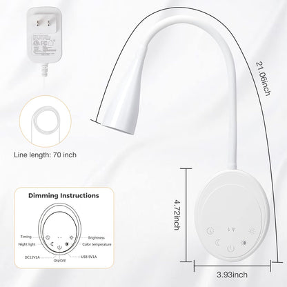 SANKEDOU LED Wall Mounted Reading Light, Book Light for Reading in Bed with Touch Control, 5 Dimmable, USB Output, Night Light & Timers Function, Flexible Gooseneck Headboard Bed Lights (White)