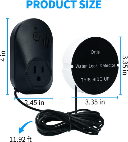 Ortis Water Alarm Leak Detector, 95 dB Loud Alarm, Automatic Shutoff Controller, Upgraded Stainless Steel Sensor Probe, Adjustable 0–2mm Probe Height, Water Damage Protection for Home Appliances