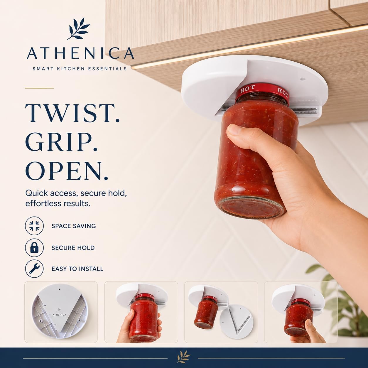 Under Cabinet Jar Opener for Weak Hands, Wall Mounted Lid Opener for Kitchen