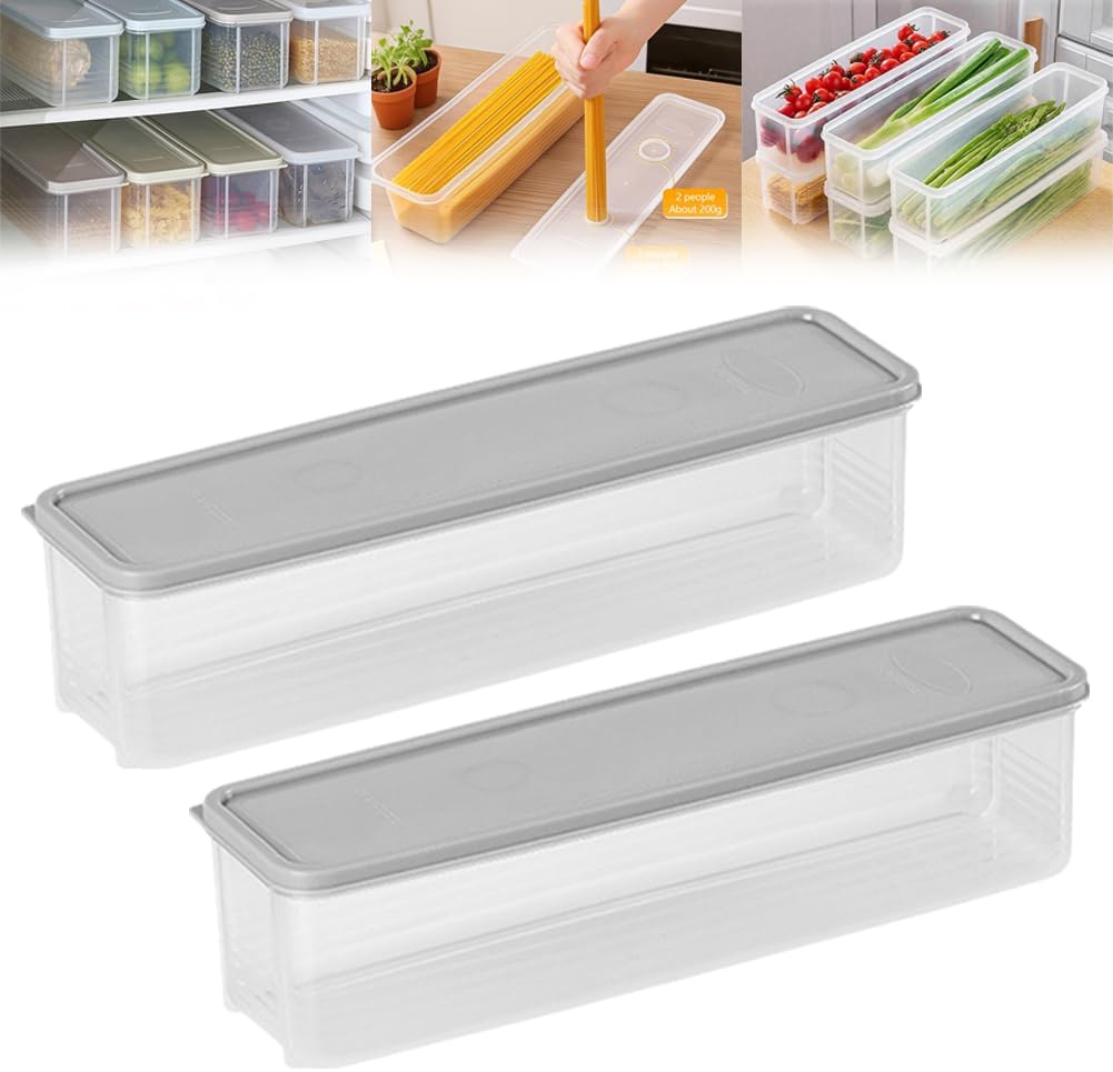 Storage & Crisper Boxes, 35oz Stackable Airtight Keeper for Refrigerator and Fridge, Food Storage Containers with Lids Keep Fresh for Spaghetti Salad Lettuce Herb Fruit Vegetable Cheese Bacon (Blue)