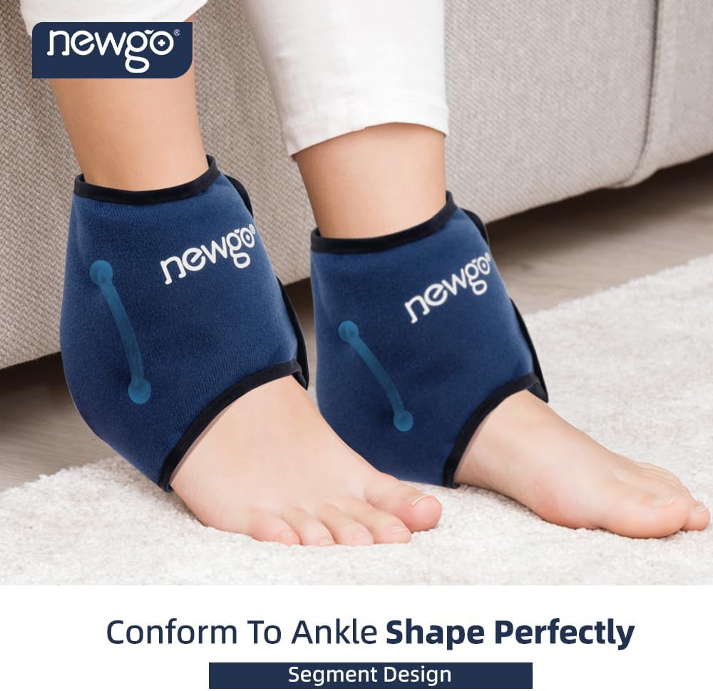 NEWGO Ankle Ice Pack Wrap for Swelling, Plantar Fasciitis, Foot Pain Relief, Reusable Gel Cold Compression Ankle Brace for Injuries, Achilles Tendonitis