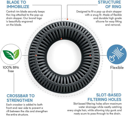 TubRing Pop-Up Drain Protector & Strainer Silicone Hair Catcher, Aqua | Easy snap-in design fits around bathtub stoppers. Customizable utility guard for clog prevention. Fits 1.85"- 2.16" drains.