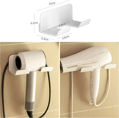 Universal Hair Dryer Holder, Self Adhesive Wall Mount, White | Universal storage rack fits most brand blow dryers, ideal for bathroom organization