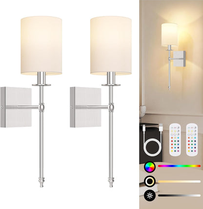 Battery Operated Wall Sconces Set of 2, Rechargeable Sconces with Remote