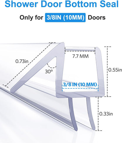 Delamu 3-Pack Shower Door Bottom Seal, 3/8''× 39'' Shower Door Sweep Strip | Shower Seal Strip for 3/8'' (10mm) Doors, Frameless Glass Shower Door Seal Strip Stop Shower Leaks and Create a Water Barrier