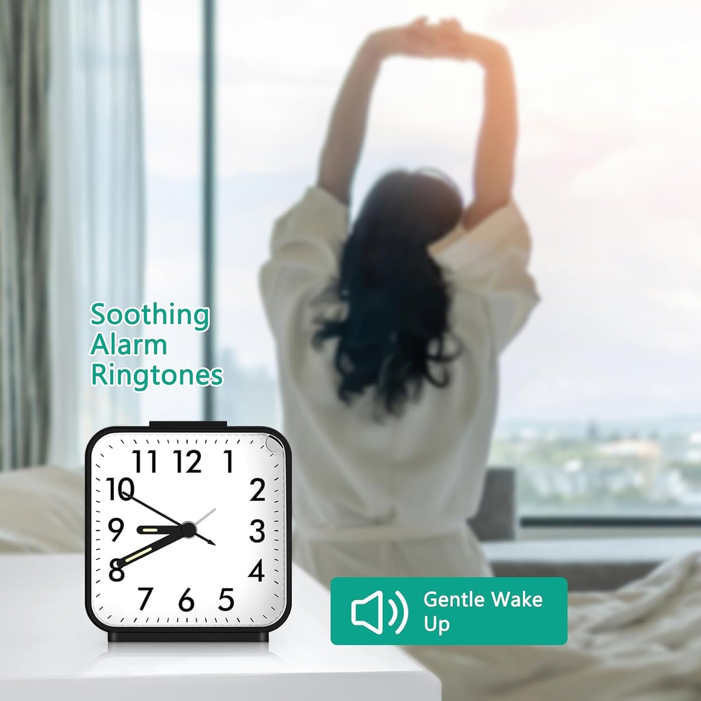 ORIA Analog Alarm Clock, Battery Operated Analog Travel Clock, Small Bedside Clock with Night Light, Snooze, Gradual Rise Alarm, for Bedroom, Office, Travel