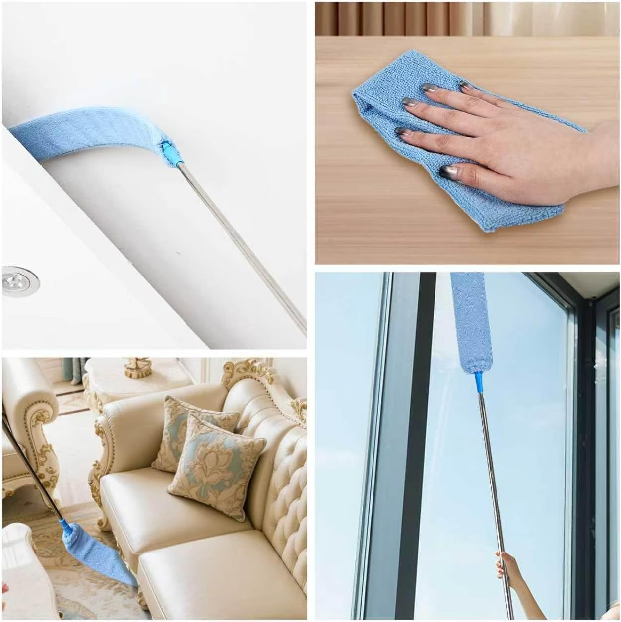 4PCS Microfiber Duster Kit, 3 in 1 Microfiber Dusters Retractable Gap Dust Cleaner and Chenille Duster with 83 inches Extra Long Extension Pole for Cleaning Ceiling Fan, High Ceiling