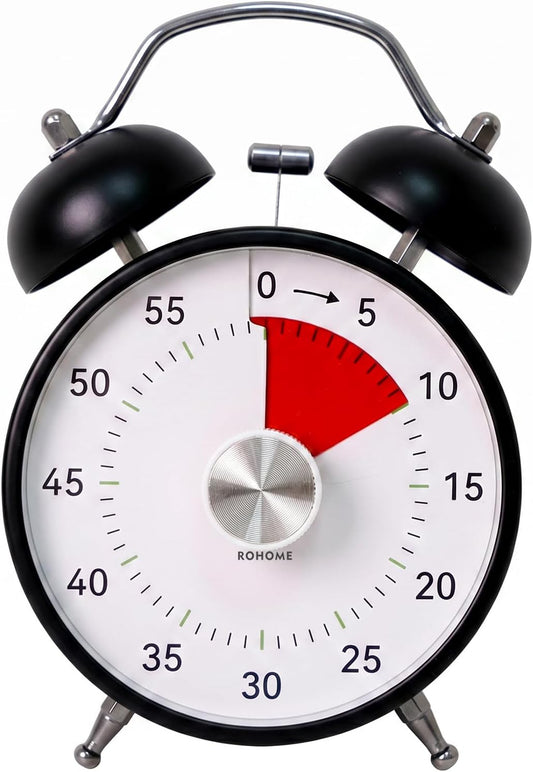 Visual Timer, 60 Minutes Analog Countdown Timer with Loud Double Bell Alarm, No Ticking Metal Time Management Table Clock for Kids Teacher School Classroom Cooking Kitchen Office ADHD (Blue)