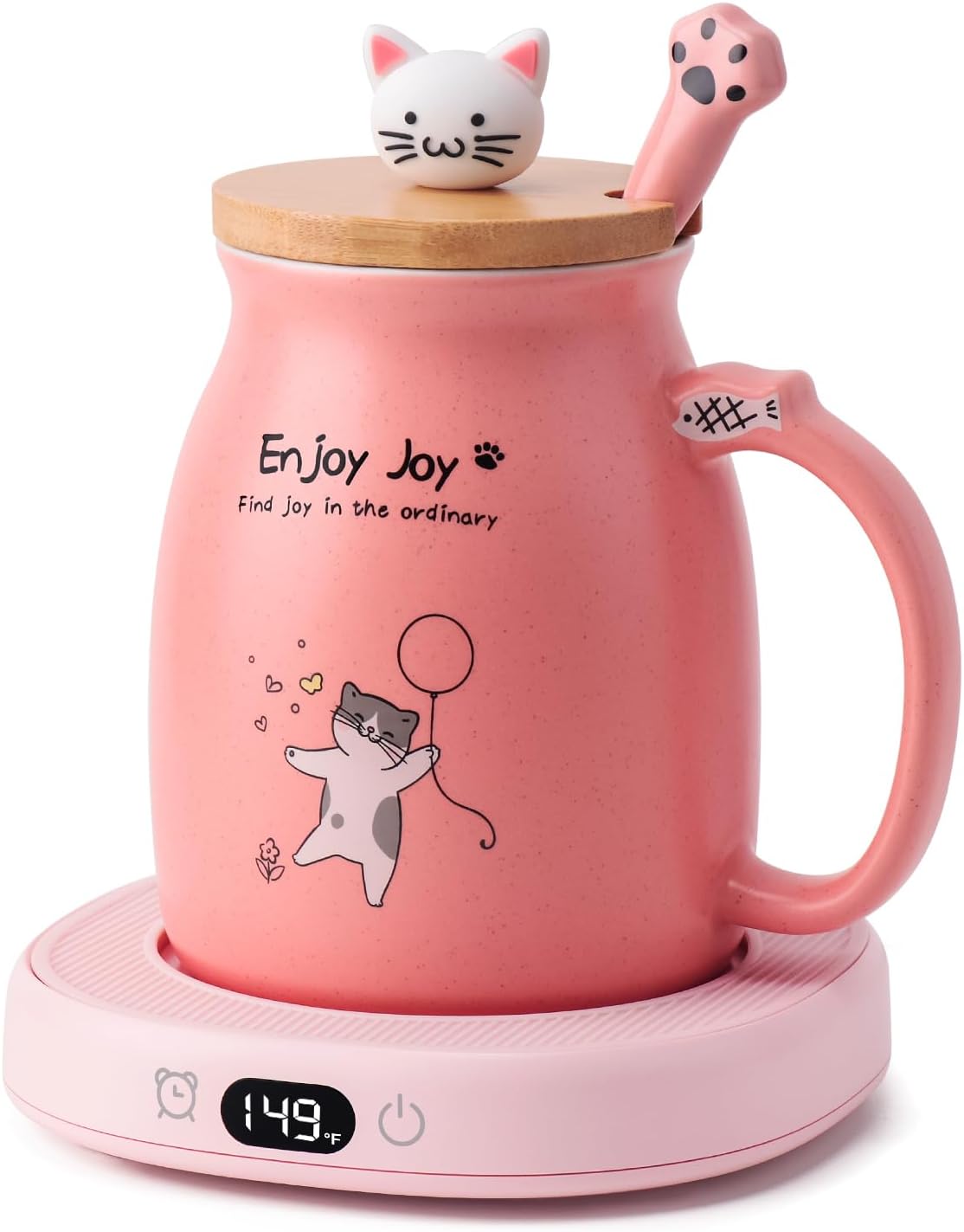 Cat Mug Coffee Mug Warmer Set for Desk Electric Heated Tea Cup Candle Plate | Cute Cat Cup Warmer Set, Self Heating Tea Warmer for Office Home, 8Hrs Auto Shut Off 4 Temperature Setting, Christmas Gift
