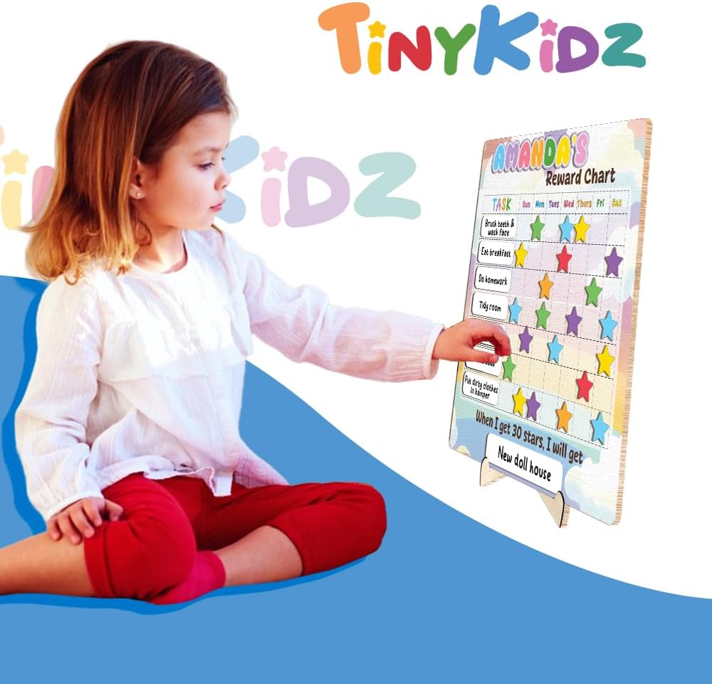 TinyKidz Wooden Daily Routine Chart 11x15, Schedule Board for Kids, Wooden Chore Chart for Kids, Responsibilities Chart for Toddlers, Morning Bedtime Routine for Toddlers