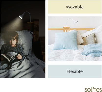 Solfres Patented Innovative Design Headboard Reading Light. No Drilling Golden Book Light for Bedtime Reading. Dimmable LED Book Reading Lamp with Bulb. Movable & Flexible, Black