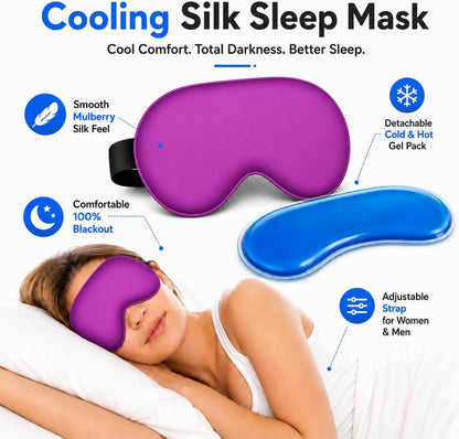 Cooling Sleep Mask with Mulberry Silk Surface & Removable Gel Pack