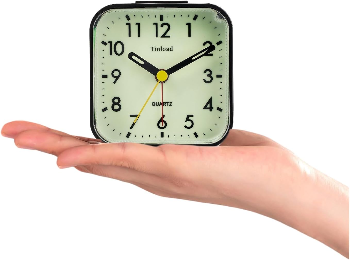 Tinload Small Battery Operated Analog Travel Alarm Clock Silent Non Ticking, Gentle Wake, Ascending Beep Sounds, Snooze,Lighted on Demand, Easy Set(Black)