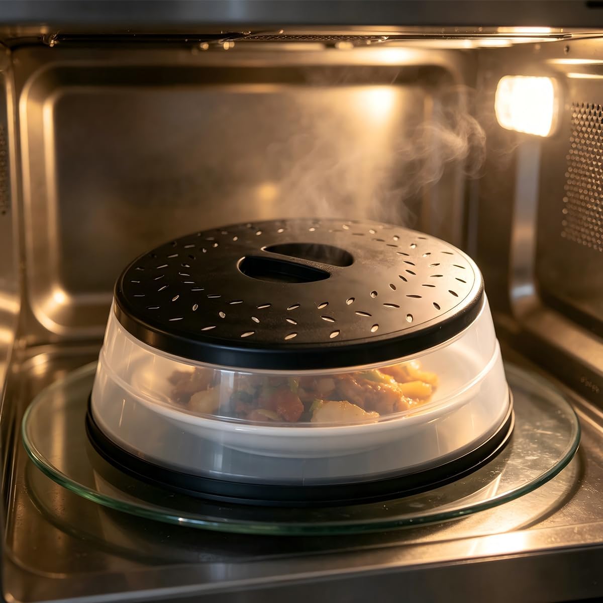 Collapsible Microwave Splatter Cover(Light purple, 10.5IN) | Microwave Plate Cover With Steam Vent，BPA-Free Silicone & Plastic