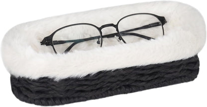 Glasses Holder, Paper Rope Plush Lined Eyeglass Holder Stand, Jewelry Key Tray Storage Organizer for Nightstand, Desk