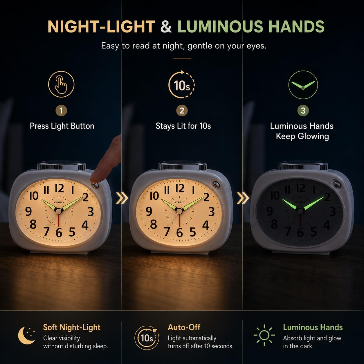 AYRELY® 4.5" Loud Analog Alarm Clock for Heavy Sleepers, 100 dB Alarm Sound | Mechanical Bell, Silent Quartz Desk Clock and Table Clock with 10-Second Night Light, Luminous Hands for Bedroom and Bedside