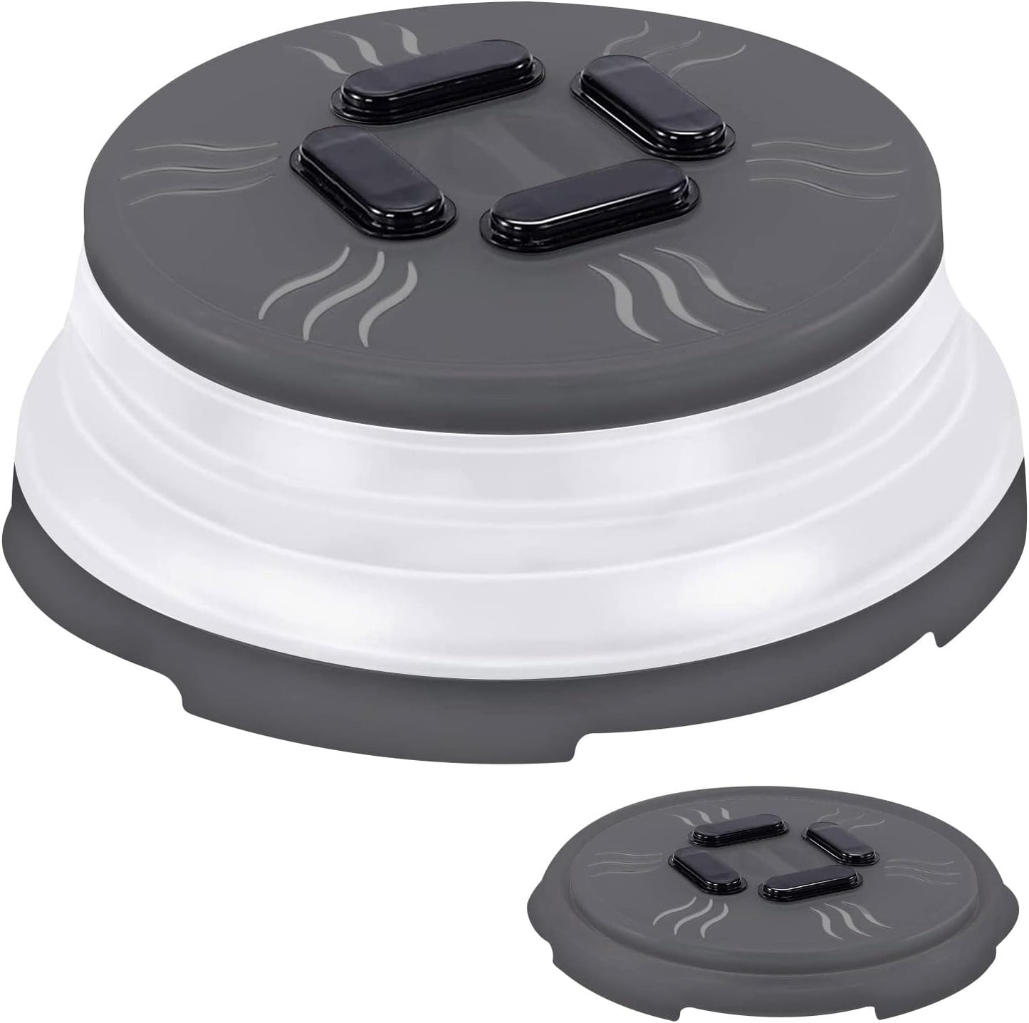 Hover Cover Collapsible Magnetic Splatter Cover, 10-Inch Clear BPA-Free Food Lid Vented Plate Guard with Steam Vents, Anti-Splash Microwave Lid, Dishwasher Safe Space-Saving Magnetic Storage, Charcoal