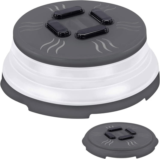 Hover Cover Collapsible Magnetic Splatter Cover, 10-Inch Clear BPA-Free Food Lid Vented Plate Guard with Steam Vents, Anti-Splash Microwave Lid, Dishwasher Safe Space-Saving Magnetic Storage, Charcoal