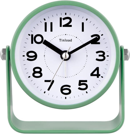 Tinload Analog Alarm Clock for Bedroom, Silent Non-Ticking Quartz Movement, Battery Operated with Snooze & On-Demand Light, Bedside Desk Table Clock, Ideal for Home, Office (Green)