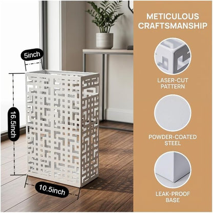 BEWBBAT Umbrella Holder Stand for Entryway, Square Metal Umbrella Rack, Freestanding Rectangular Hollow Rack for Home Office, 16 x 10 x 5 Inch, White