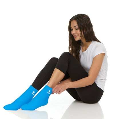 FOMI Hot Cold Full Foot and Ankle Solid Gel Ice Pack | Premium Comfort 360 Degree Cooling Compression Wrap for Plantar Fasciitis, Heel Spurs, Achilles, Tendonitis, Sore Feet, Gout | One Size (Blue)