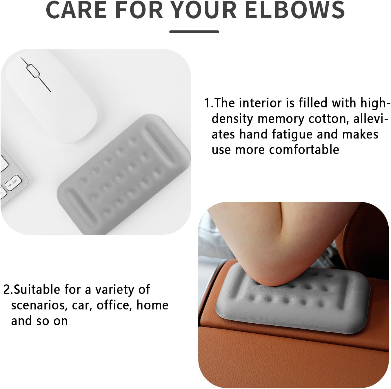 2PCS Car Arm Rest Elbow Pads,Comfortable Car Arm Rest Cushion with Memory Foam Pad for Arm Support,Universal Car Door Armrest Pad Car Interior Accessories (Black)