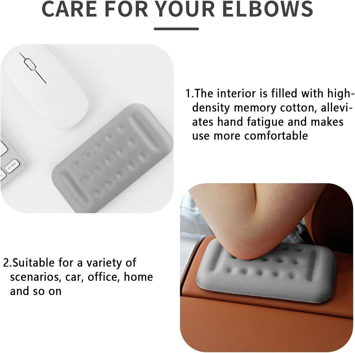 2PCS Car Arm Rest Elbow Pads,Comfortable Car Arm Rest Cushion with Memory Foam Pad for Arm Support,Universal Car Door Armrest Pad Car Interior Accessories (Black)