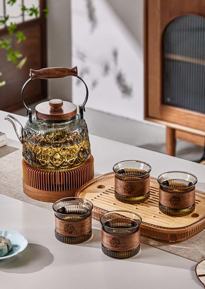 Stovetop Safe Glass Teapot with Malus Spectabilis Pattern Removable Infuser Fine Borosilicate Tea Pot perfect for Fruit Flowering Tea Canister Premium Quality Tea Kettle Gift(Transparent)