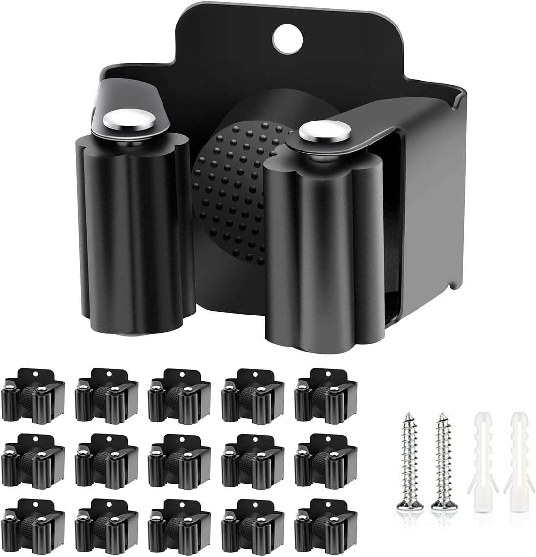 Verdenu 10 Pack Broom Holder Wall Mount, Mop Holder Wall Mounted, Stainless Steel Command Broom Holder with Screws, Garden Tool Rack Wall Mount for Kitchen, Home, Bathroom, Garage Storage, Black