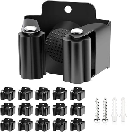 Verdenu 10 Pack Broom Holder Wall Mount, Mop Holder Wall Mounted, Stainless Steel Command Broom Holder with Screws, Garden Tool Rack Wall Mount for Kitchen, Home, Bathroom, Garage Storage, Black