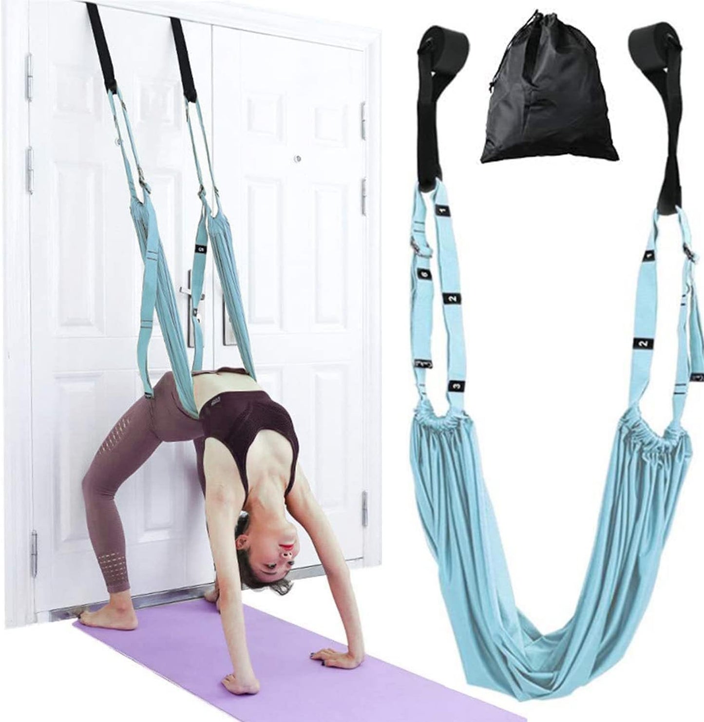 Yoga Stretching Strap, Adjustable Leg Stretcher Waist Back Stretch Band with Door Anchor, Flexibility Backbend Trainer for Aerial Yoga, Pilates, Ballet, Dance