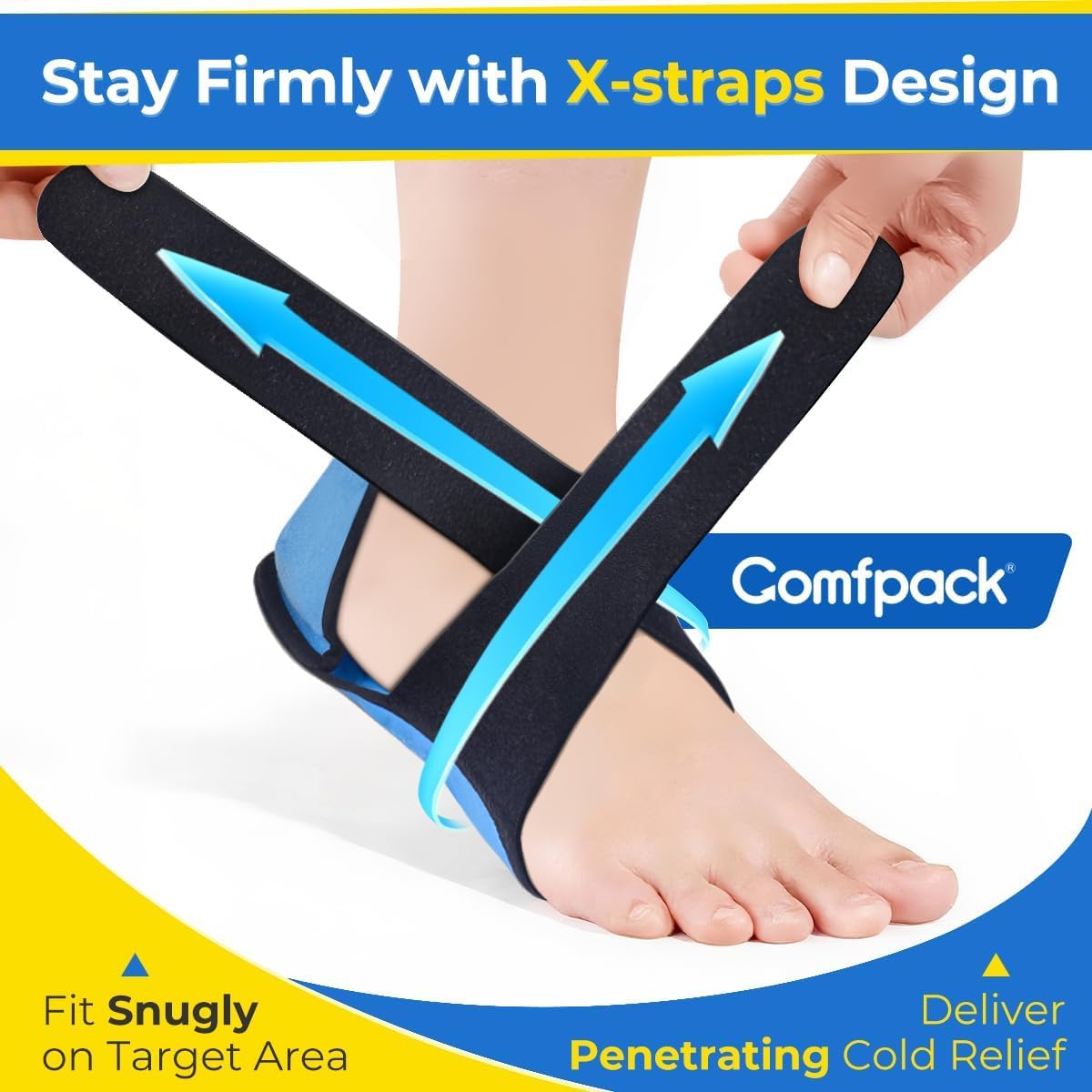 Comfpack Plantar Fasciitis Relief Ice Packs, 2PCS Heel Ice Pack Warp | Heel & Sole Gel Coverage, Adjustable Reusable Hot Cold Therapy Foot Ice Pack Wrap for Heel Spurs, Achilles Tendonitis