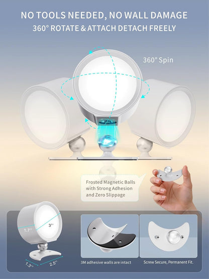 LANMEL LED Wall Mounted Lights,360° Rotating Rechargeable Wall Sconce Lamp | Gold,3CCT,Dimmable,with Remote & Touch Control,USB Wireless Wall Lamp, Suitable for Study,Bedroom,and Bedside Reading