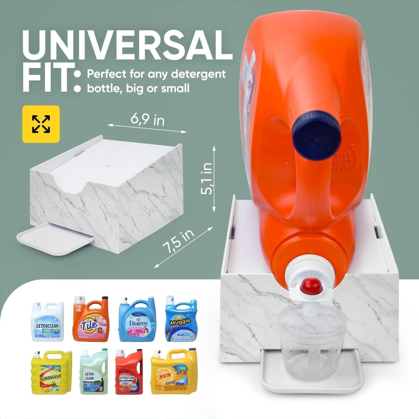 TidyFriend No-Spill Liquid Laundry Detergent Dispenser Holder, Laundry Soap Dispenser Holder with Drip Tray for Laundry Room Organization, Angled Downward Slope for Easy Pouring (No Strap, Ivory)