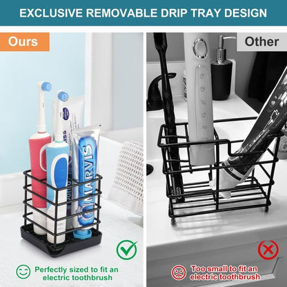 Toothbrush Holders for Bathroom,Black,Stainless Steel,Detachable,Tray,3 Slot
