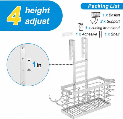 2026 Upgraded 3-in-1 Universal Hair Tool Organizer, XL Size, Black | Adjustable Height Metal Hair Dryer Holder, Wall Mounted, Over Cabinet Door, Countertop, Bathroom Storage