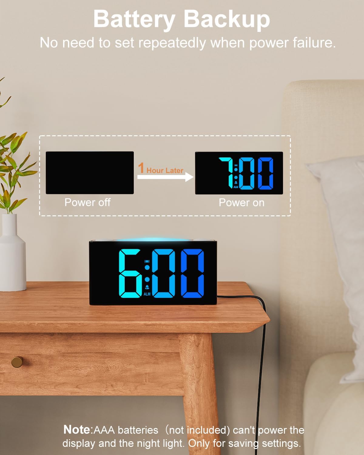 Mesqool Vibrating Alarm Clock with Bed Shaker for Heavy Sleepers | Powerful vibration and buzzer with 3 wake modes, RGB display, night light, dual USB charging, and battery backup