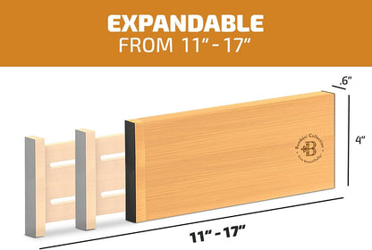 6-Pack Deep Drawer Dividers 4-Inch High Dresser Drawer Organizer, Bamboo | Adjustable 11.5-17 Inch Spring-Loaded Separators for Clothes, Utensils, Socks, Bedroom, Bathroom, Kitchen, Office, No Tools