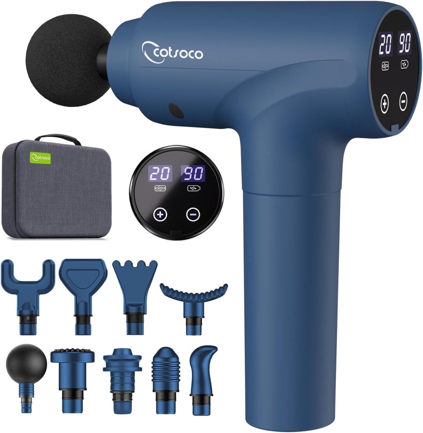 cotsoco Massage Gun Deep Tissue, Muscle Massage Gun with 9 Attachment Heads 20 Speeds & Silent Brushless Motor for Pain Relief, Handheld Percussion Back Massager Gun, Fathers Day Dad Gifts(Black)