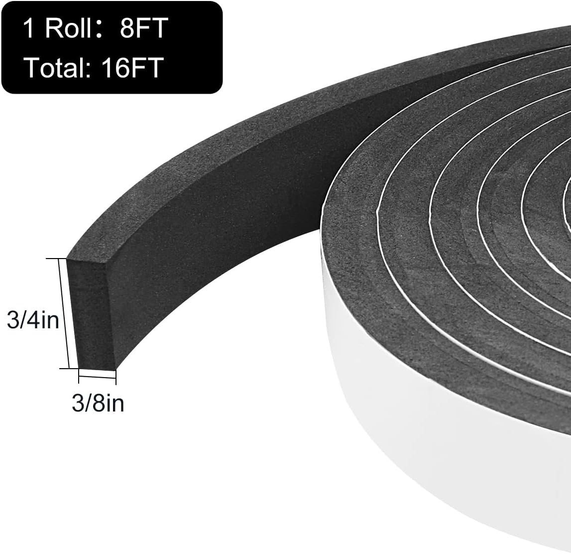 2 Rolls Foam Seal Tape for Door Window Insulation, Soundproof and Shockproof Foam Adhensive Strip, 3/8" Wx3/16 T Single Sided Foam Tape, Cold Air and Draft Closed Cell Seal Strip,Total 32FT