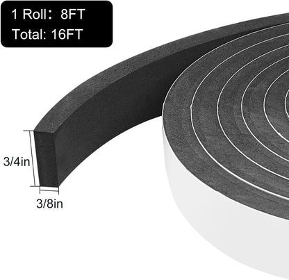 2 Rolls Foam Seal Tape for Door Window Insulation, Soundproof and Shockproof Foam Adhensive Strip, 3/8" Wx3/16 T Single Sided Foam Tape, Cold Air and Draft Closed Cell Seal Strip,Total 32FT