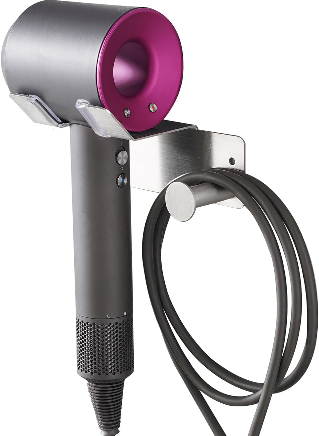 Hair Dryer Holder Wall Mounted, Stainless Steel Blow Dryer Holder for Bathroom, Hair Dryer and Straightener Holder Adhesive or Drilling, Hair Tool Organizer for Salon Barber Shops Banjekt