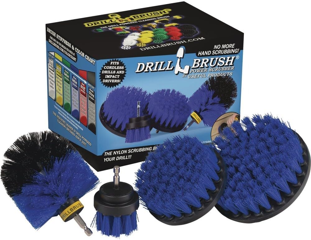 Drillbrush Electric Nylon Drill Brush Attachment Set for Bathroom Cleaning | Power Scrubber Brush Kit for Bathtub, Shower & Tile - Grout Cleaner Kit - All-Purpose Household Cleaning Brushes for Drill
